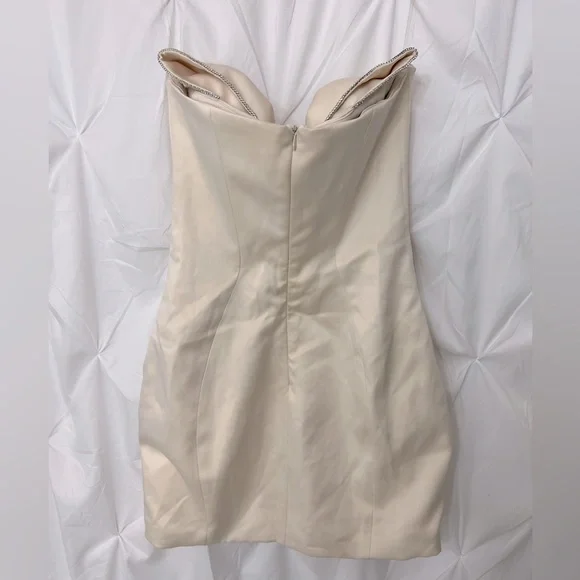 House of CB Ariella Ivory Satin Crystal Embellished Bow Dress